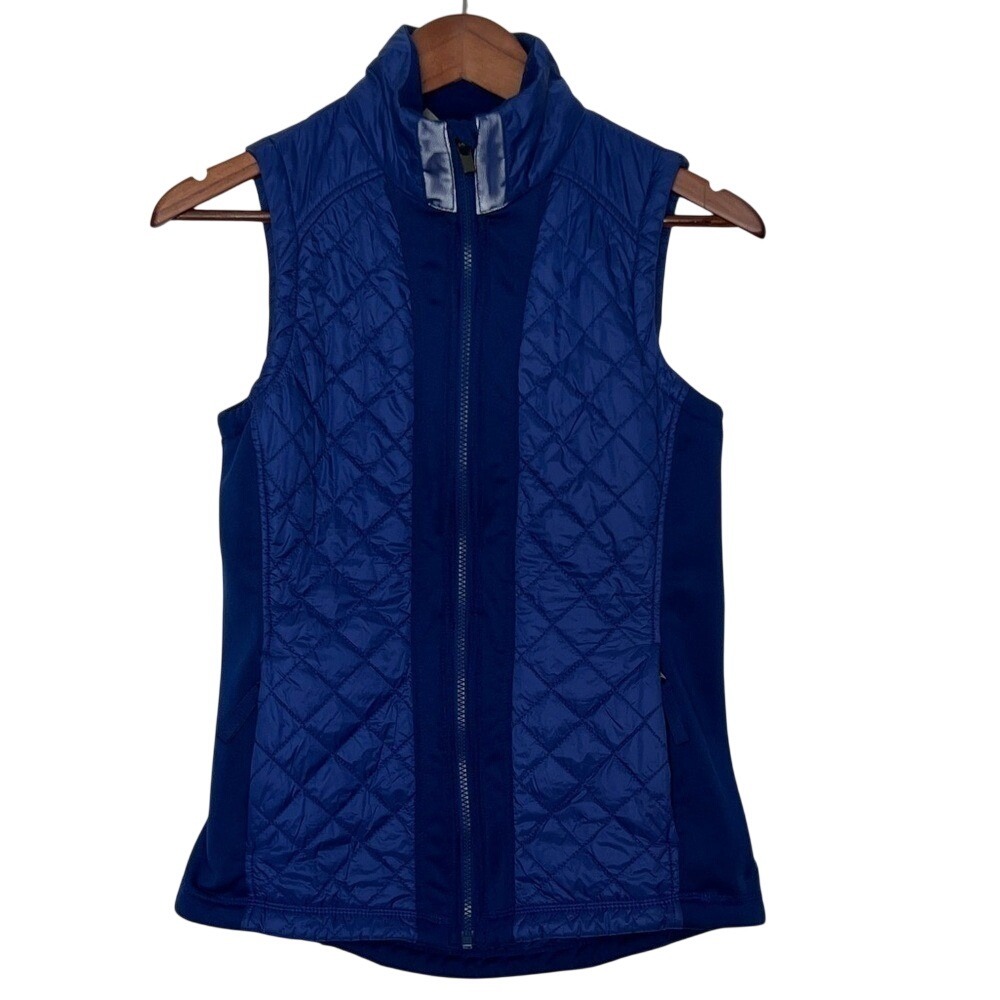 Athleta Rock Springs Quilted Puffer Vest Blue Full Zip Lightweight Size Small